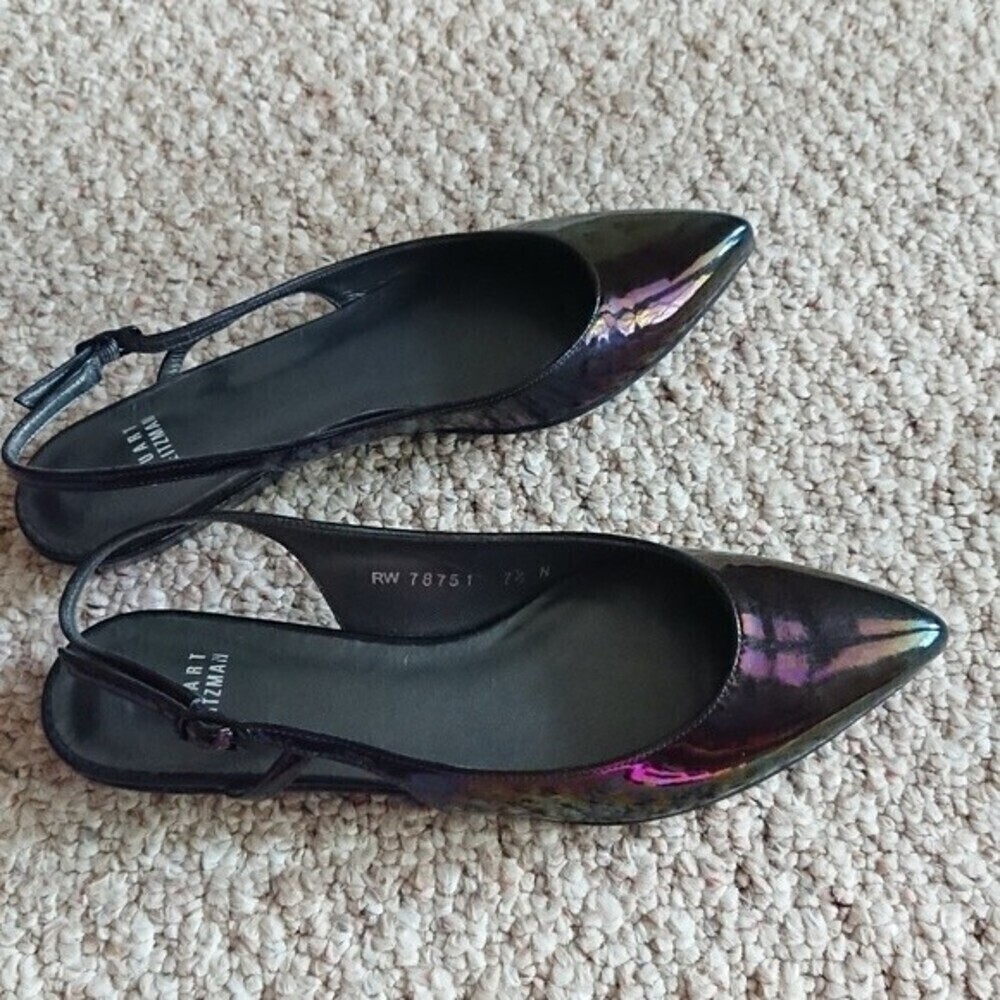 Stuart Weitzman black holographic patent leather slingback flats size 7.5 N